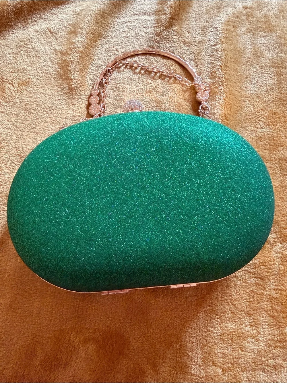 Green Peacock Crystal Evening Clutch with Gold Tone Chain